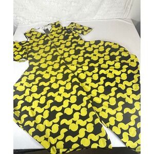 Karen-T Design Yellow Black Geometric Cold Shoulder Wide Leg Jumpsuit 1X NWT